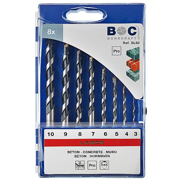 Bộ mũi khoan bê tông TCT Bohrcraft 22501430008, 8 chi tiết,size 3-10x 1,0mm