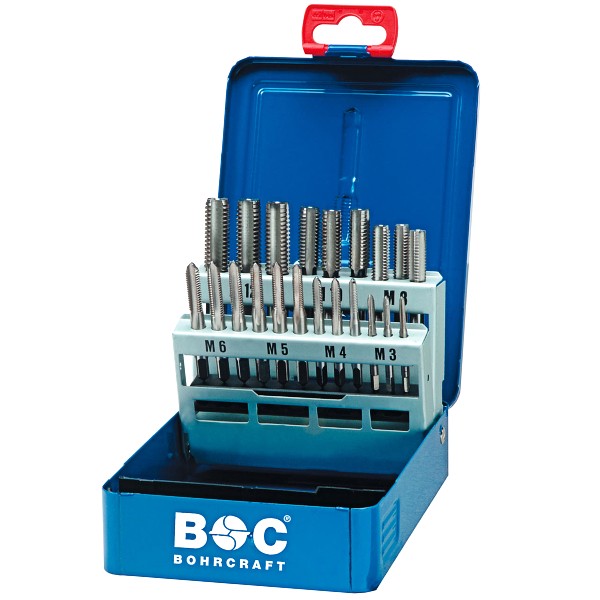 Bộ mũi taro ren tay hệ mét Bohrcraft 4100 14 10021, HSS-G, 21 chi tiết, size M 3 - M 12 / G 12