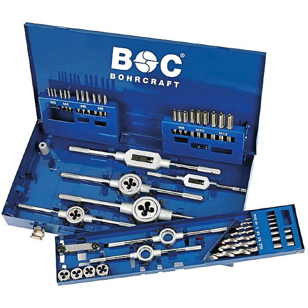 Bộ taro bàn ren kèm mũi khoan  Bohrcraft 60001410044, GW12, gồm 44 chi tiết từ M3 - M12