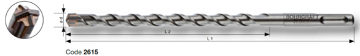 Mũi khoan búa Bohrcraft 2615 SDS plus 4X khoan bê tông đá