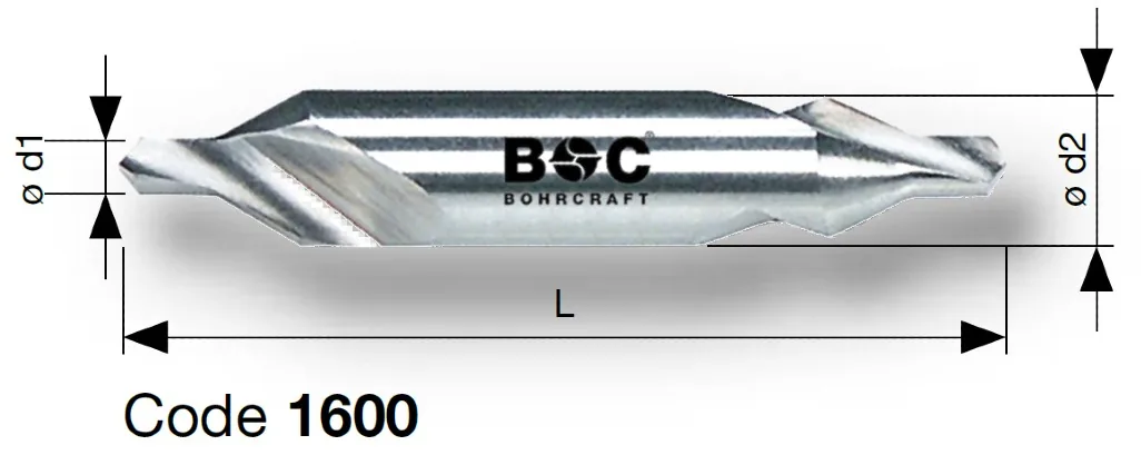 Mũi khoan định tâm Bohrcraft 1600 HSS-G 60 độ DIN 333 A
